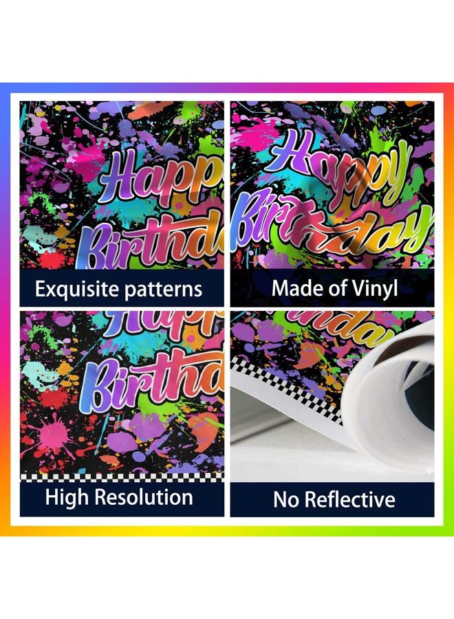 Lofaris Neno Glow in The Dark Birthday Party Photography Backdrops Colorful Graffiti Splash Paint Background Slime Happy Birthday Black Light Sleppover Party Banner Decor for Kids Birthday Supplies - Image 5